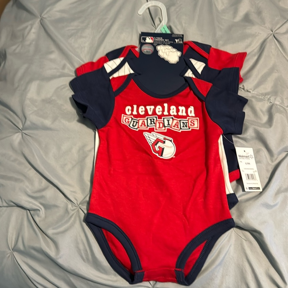 NWT 3 pack 6/9 month Cleveland Guardians creeper set